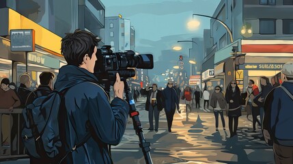 Journalists on the streets interviewing people and collecting information to deliver timely news to their audience. Generative AI