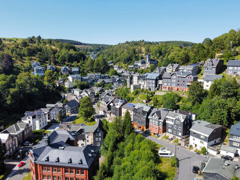 aerial view of the city of lauscha in the thuringian forest