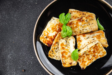 halloumi fried cheese meal food snack on the table copy space food background rustic top view