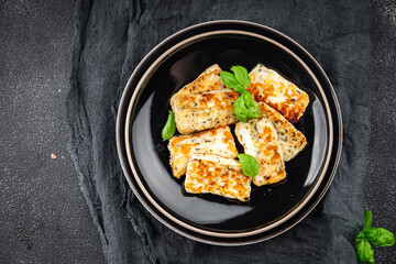 halloumi fried cheese meal food snack on the table copy space food background rustic top view