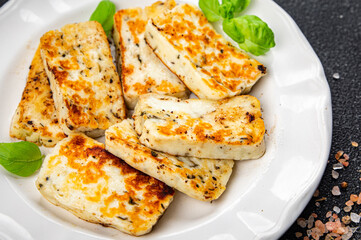 halloumi fried cheese meal food snack on the table copy space food background rustic top view