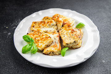 halloumi fried cheese meal food snack on the table copy space food background rustic top view