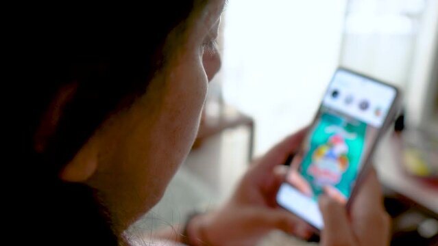 Woman Addicted to Smartphone and Social Media, Fear of Missing Out, Wasting Time on Mobile Device