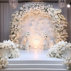 rose flowers white wedding stage with decoration