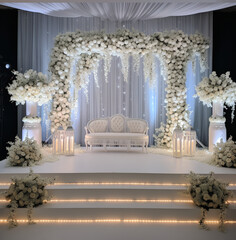 rose flowers white wedding stage with decoration