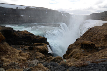 Fototapeta na wymiar Water Pouring Over Gullfoss Waterfall in Iceland