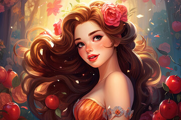 Obraz na płótnie Canvas Close-up portrait illustration of a beautiful attractive princess