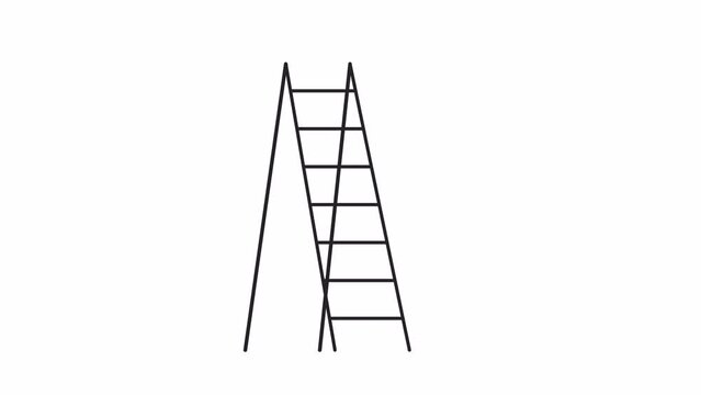 Unsteady ladder bw outline 2D object animation. Unbalanced step stool monochrome linear cartoon 4K video. Falling accident hazard safety. Staggered equipment animated item isolated on white background