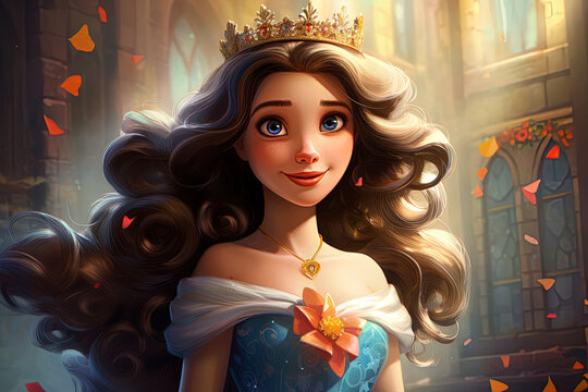Close-up portrait illustration of a beautiful attractive princess