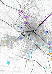 Colored City Map with Road Network, Detailed pointed map illustration