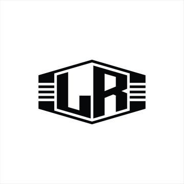 recommend clip art: LR Letter Logo monogram hexagon emblem shape with stripes outline style design