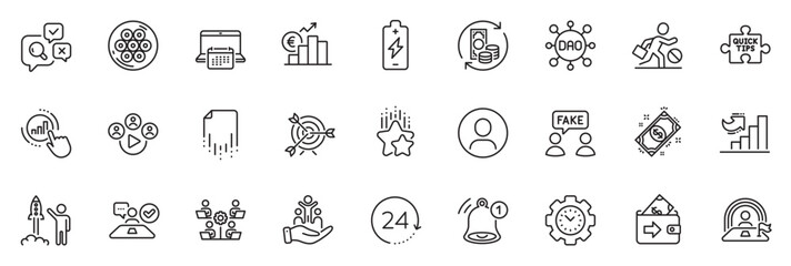 Icons pack as Quick tips, Video conference and Recovery file line icons for app include Job interview, Reminder, Graph chart outline thin icon web set. Inclusion, Wallet. Vector