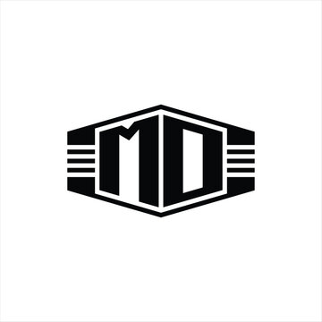 recommend clip art: MO Letter Logo monogram hexagon emblem shape with stripes outline style design