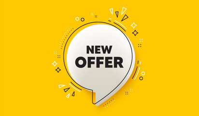 New offer tag. 3d speech bubble yellow banner. Special price sign. Advertising Discounts symbol. New offer chat speech bubble message. Talk box infographics. Vector