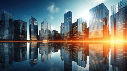  business modern skyscraper buildings at business zone of the city.   