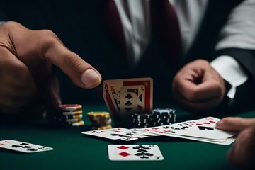 "A well-worn deck of cards scattered haphazardly across a green felt table, the vibrant colors and intricate designs of the suits catching the light."