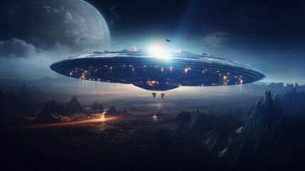 Fototapeta na wymiar large alien spaceship in universe alien invasion