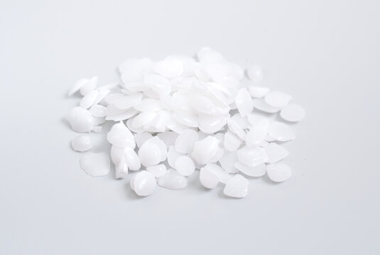 Potassium hydroxide or caustic potash on light grey background