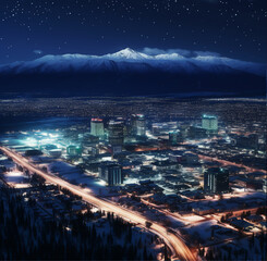 night time view of anchorage city lights