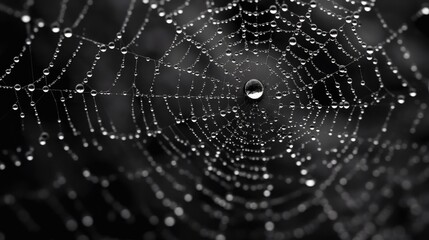 Spider web with dew drops. Generative AI.