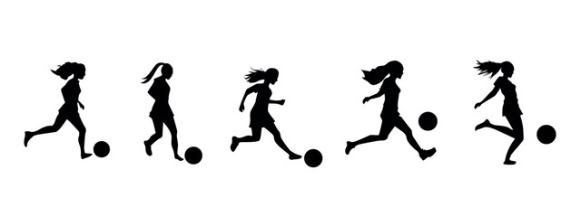 Running soccer player, shadow girl soccer player, silhouette