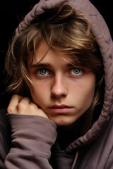 Teenager boy looking sad. Child depression.