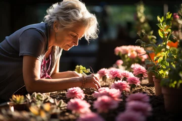 Foto auf Acrylglas Garten senior woman gardening