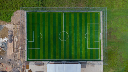 Obraz premium Aerial view of the futsal field with an open roof which is still quiet, no visitors have yet come