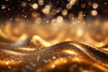 Christmas holiday seasonal wallpaper decoration, greeting and wedding invitation card design element with gold glitter bokeh background texture and yellow glittering shiny golden wrapping silk