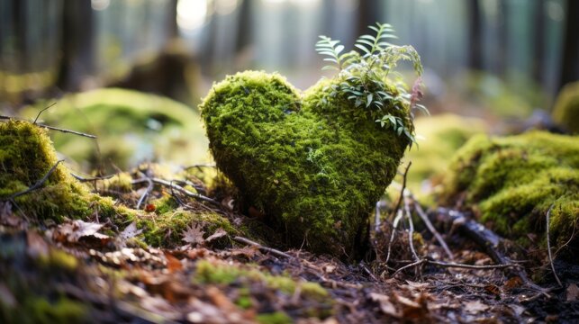 Forest love. Heart for nature and the environment. save the earth Earth environment world day concept. Generative AI.
