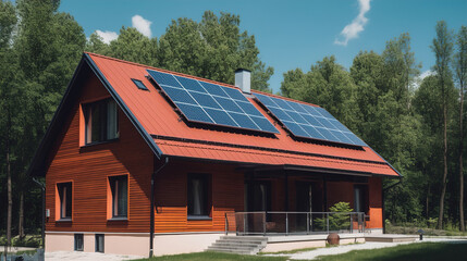 Singlefamily house with photovoltaic panels on the roof