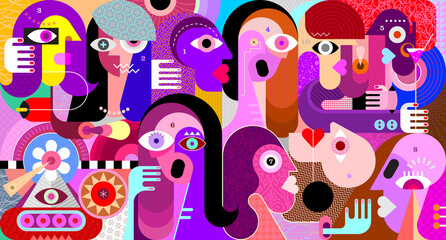 Large group of people digital graphic illustration.