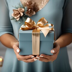 A man holding a gift box symbolizing the advent of Christmas and New Year. Created by AI.