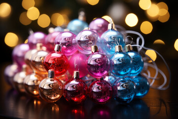 Colorful Christmas balls closeup, xmas decorations, new year tradition