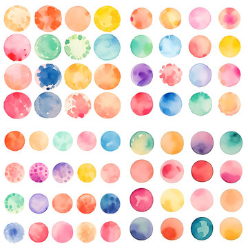 Set of Detailed Abstract Colorful Watercolor Shapes: Hand-Painted Circle Delight