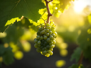 Close-up of Grape in sunrise soft dark garden. ai generated