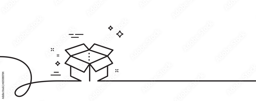 Poster open box line icon. continuous one line with curl. delivery parcel sign. cargo package symbol. open 