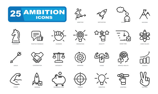 Ambition vector icon set. Ambition in business.