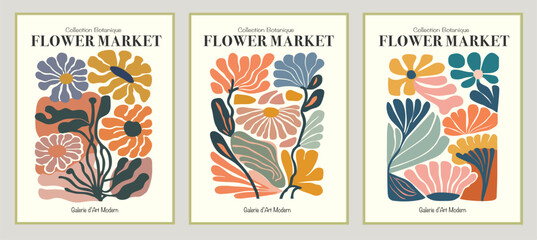 Flower Market Print Set of 3,Botanical Wall Art,Floral Drawing Posters,Flower Poster Set,Custom Wall Art Set,