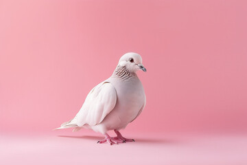 White pigeon on pastel pink background.