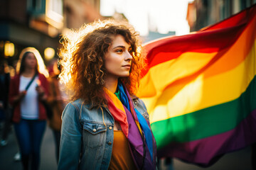 From Passion to Action.  Inspiring Journey in Pride Activism. Beautiful Woman at Pride.  The concept of Gay Rights.. 