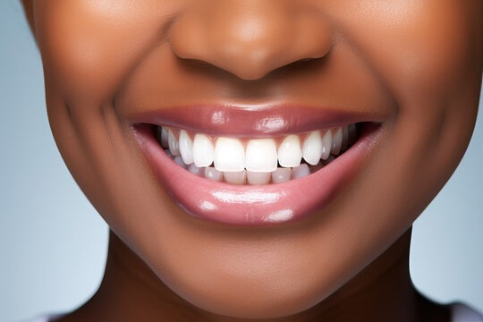 closeup of young black woman smiling, ai generated