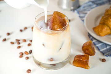 Coffee with frozen espresso ice cubes