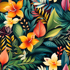 Colorful stylish retro aloha pattern. Seamless floral background - Endless tile. natural and exotic feel, capturing the essence of summer in a playful and charming way.