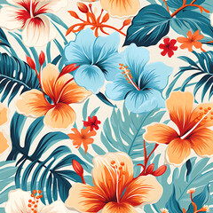 Colorful stylish retro aloha pattern. Seamless floral background - Endless tile. natural and exotic feel, capturing the essence of summer in a playful and charming way.