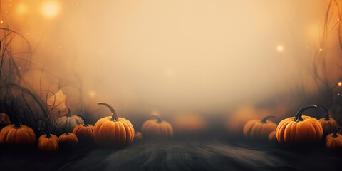 A glowing pumpkin in a spooky night setting. Halloween and autumn celebration.