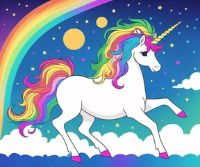 Naklejka na ściany i meble Enchanted Unicorn with a Rainbow Mane
