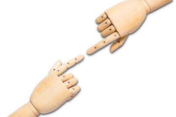wooden hand isolated on white background, clipping path