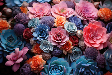 colorful roses succulents bouquet - obrazy, fototapety, plakaty