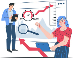 Data analysis and business statistics, business analytics and company performance KPI concept.